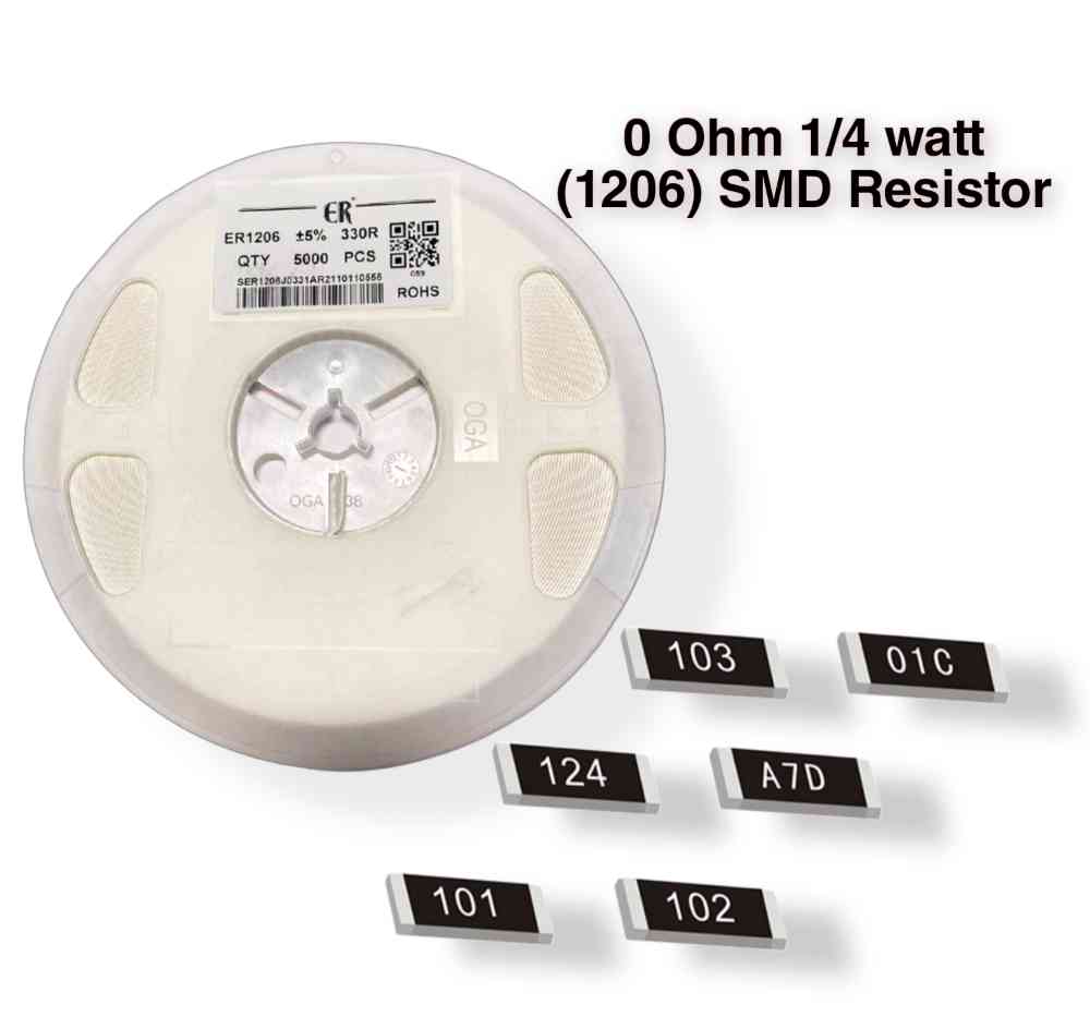 1206 SMD-Widerstand 0,25W, 1%   Widerstand 0 Ohm, 0R0